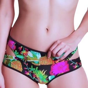 Body Glove Bikini Bottom XSmall Tropical Side Cut Out Pockets Brief Cut Colorful